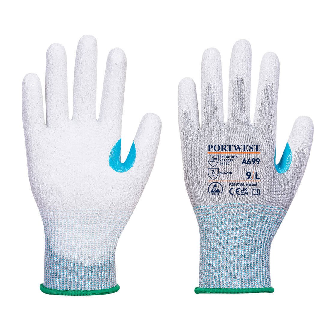 A699 - Palma Luva MR13 ESD PU (Pk12) Cinzento/Branco